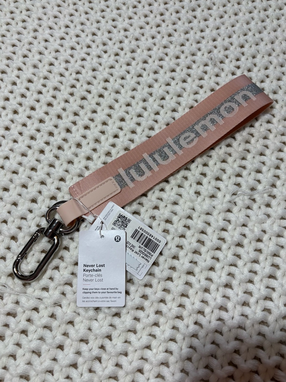 NWT lululemon pink mist/silver never lost keychain
